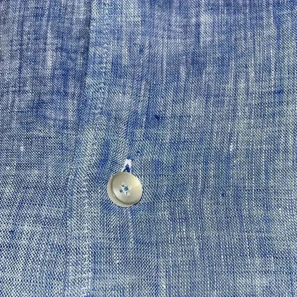 Recognition 100% Linen Mens Blue button down short sleeve shirt ❤️ - Picture 8 of 8